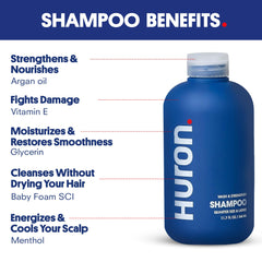 Huron champú para hombres, aroma cítrico y mentol, sensación fresca durante el lavado diario.