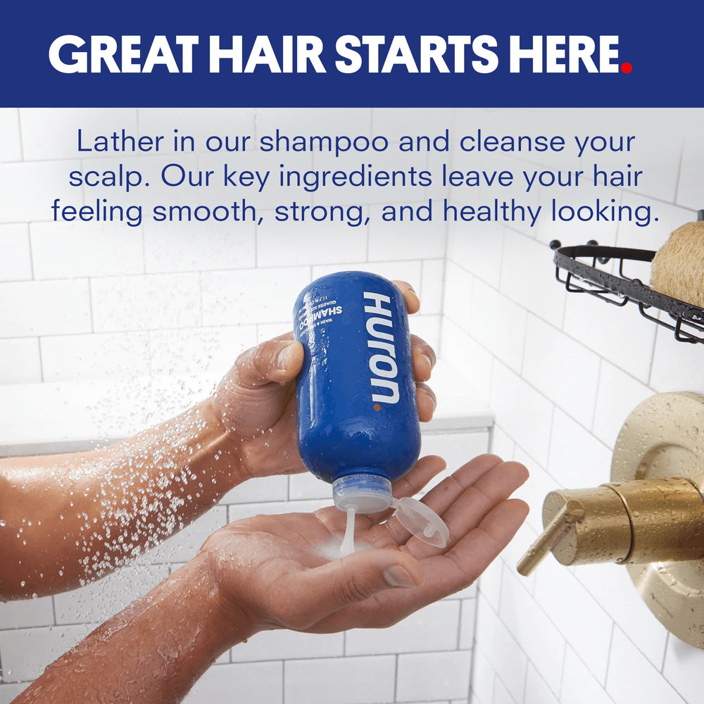 Huron champú para hombres, textura cremosa, ofrece espuma suave para un lavado cómodo.