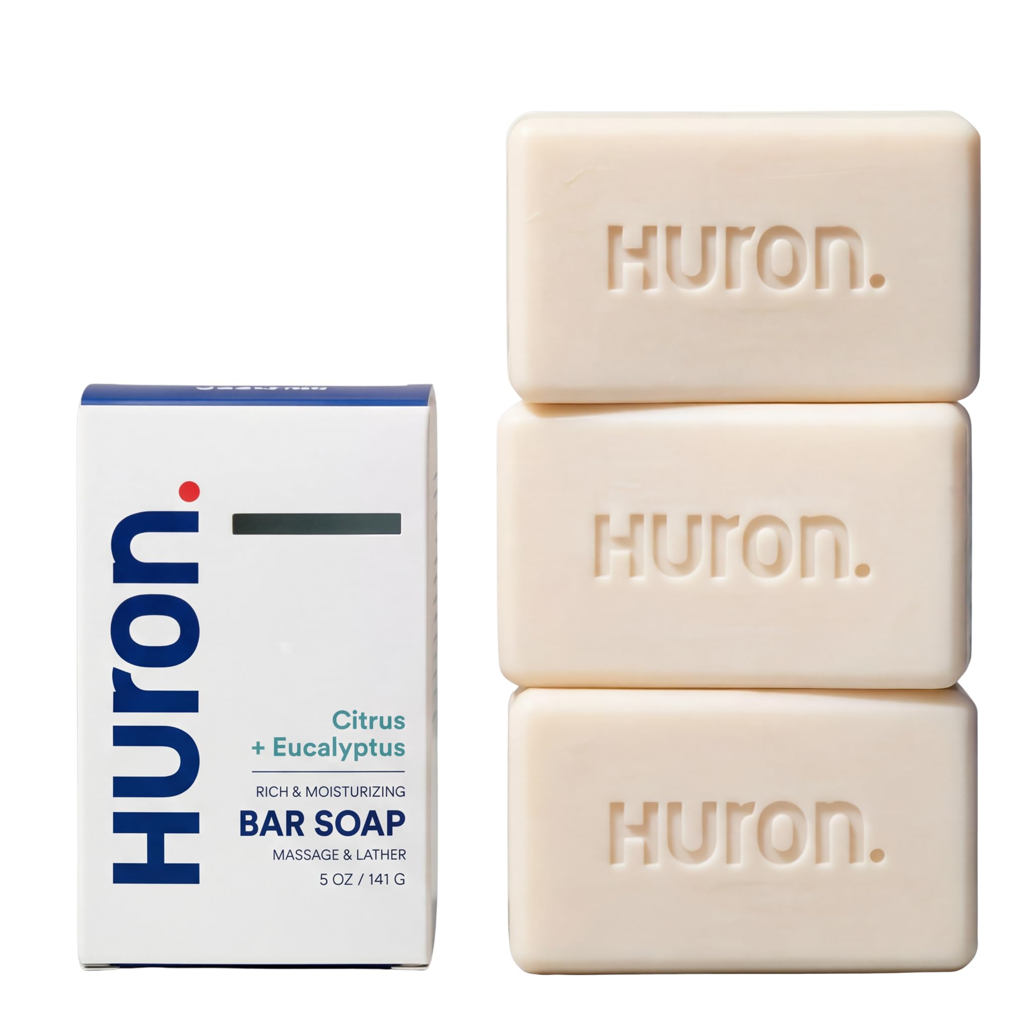 Huron men's bar soap citrus-eucalyptus packaging for a refreshing cleanse