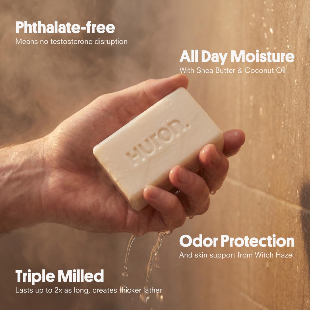 Huron bar soap closeup highlighting shea butter for moisturized skin