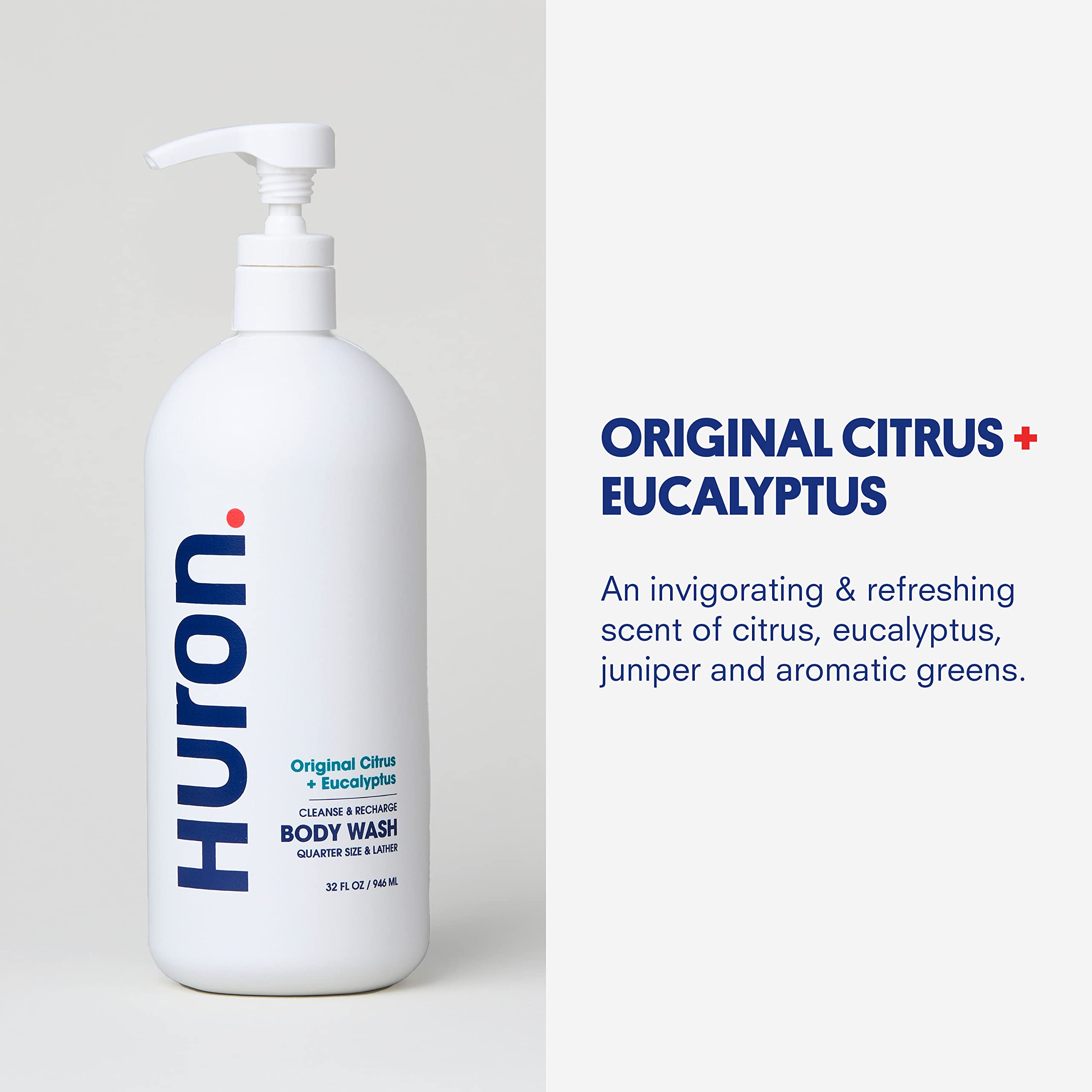 Huron Men’s Body Wash Vitamin E badge signals daily moisturizing support.