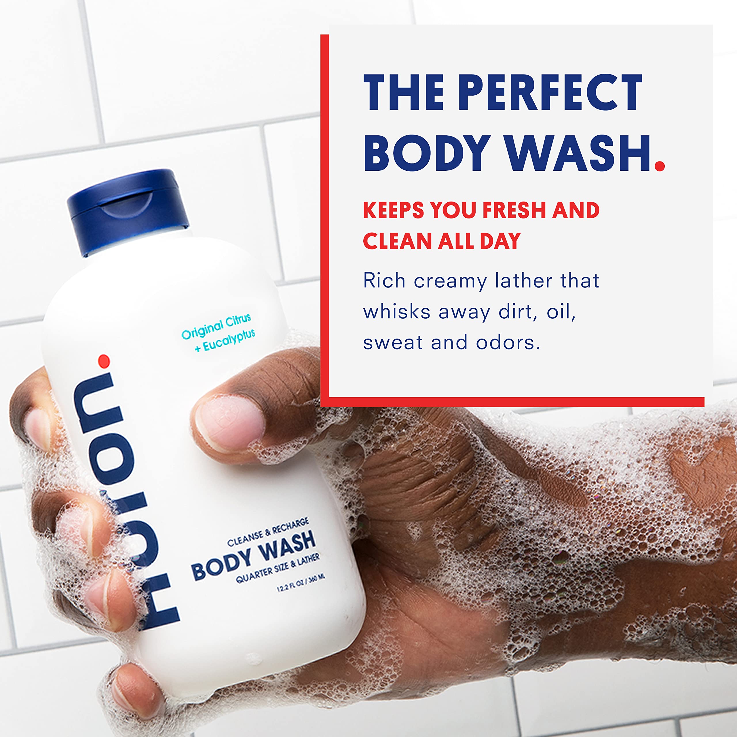 Rich lather from Huron body wash ready to smooth skin in the shower