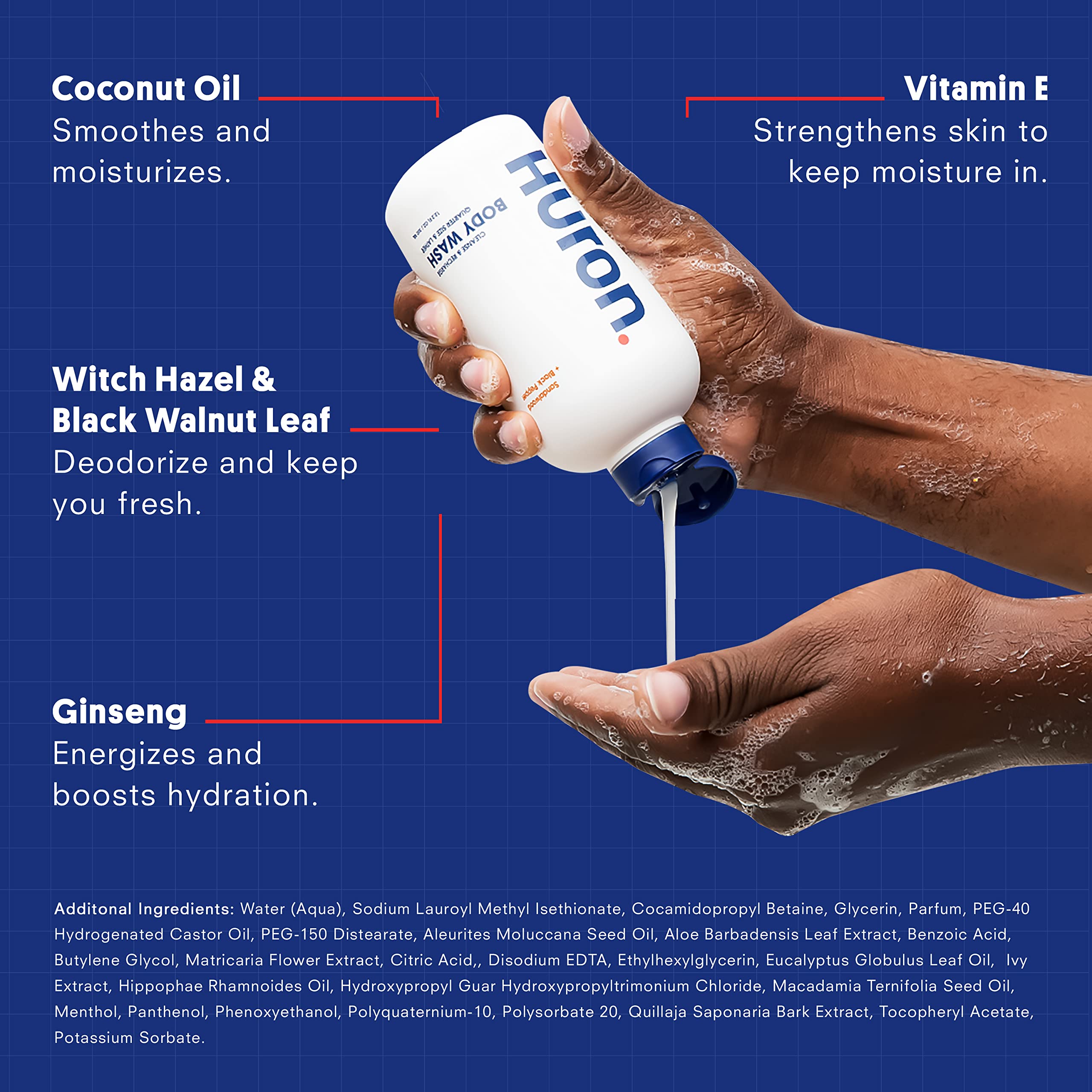 Witch hazel in Huron formula highlighting gentle cleansing and balance