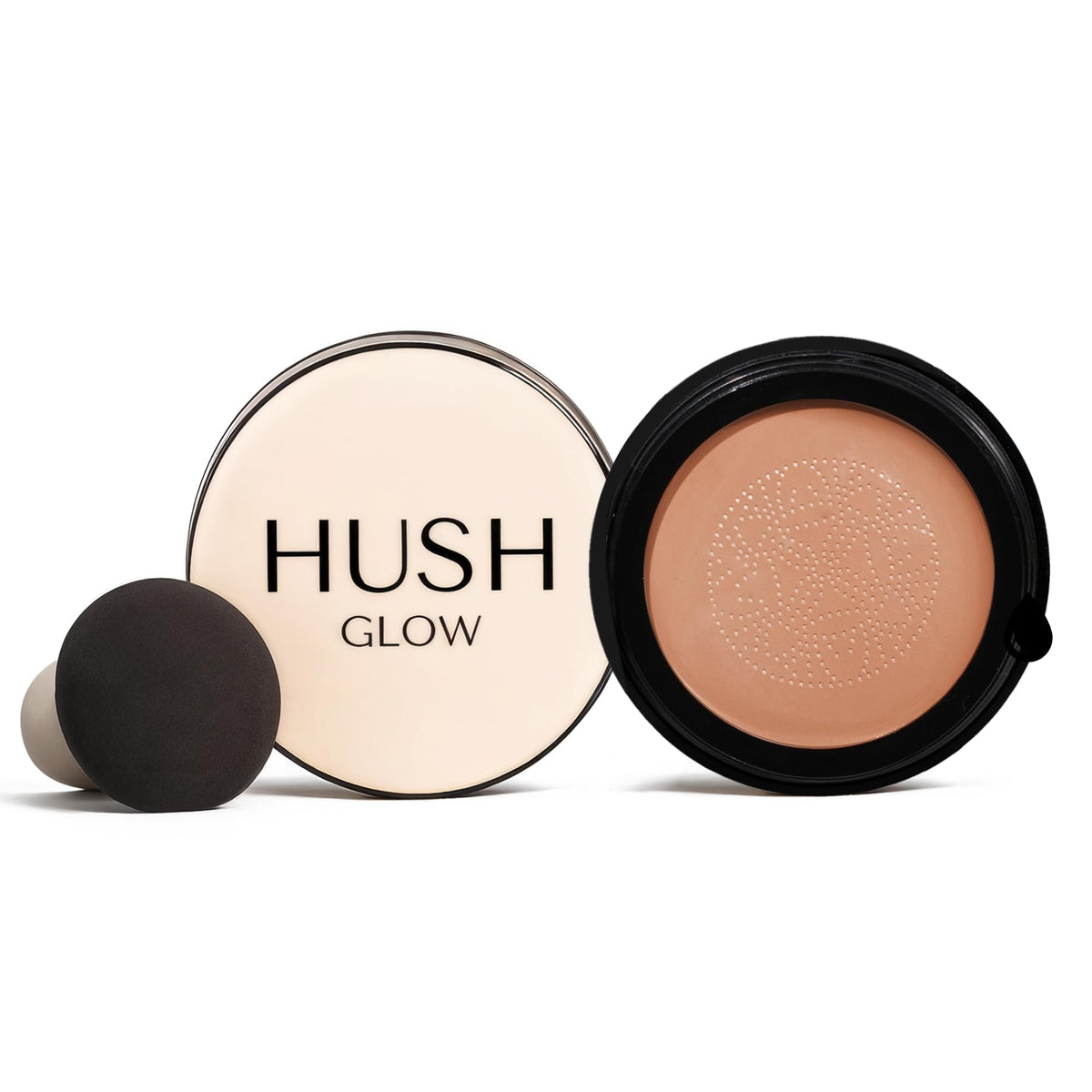 Hush Glow Foundation Cushion packaging for portable, mess-free use.