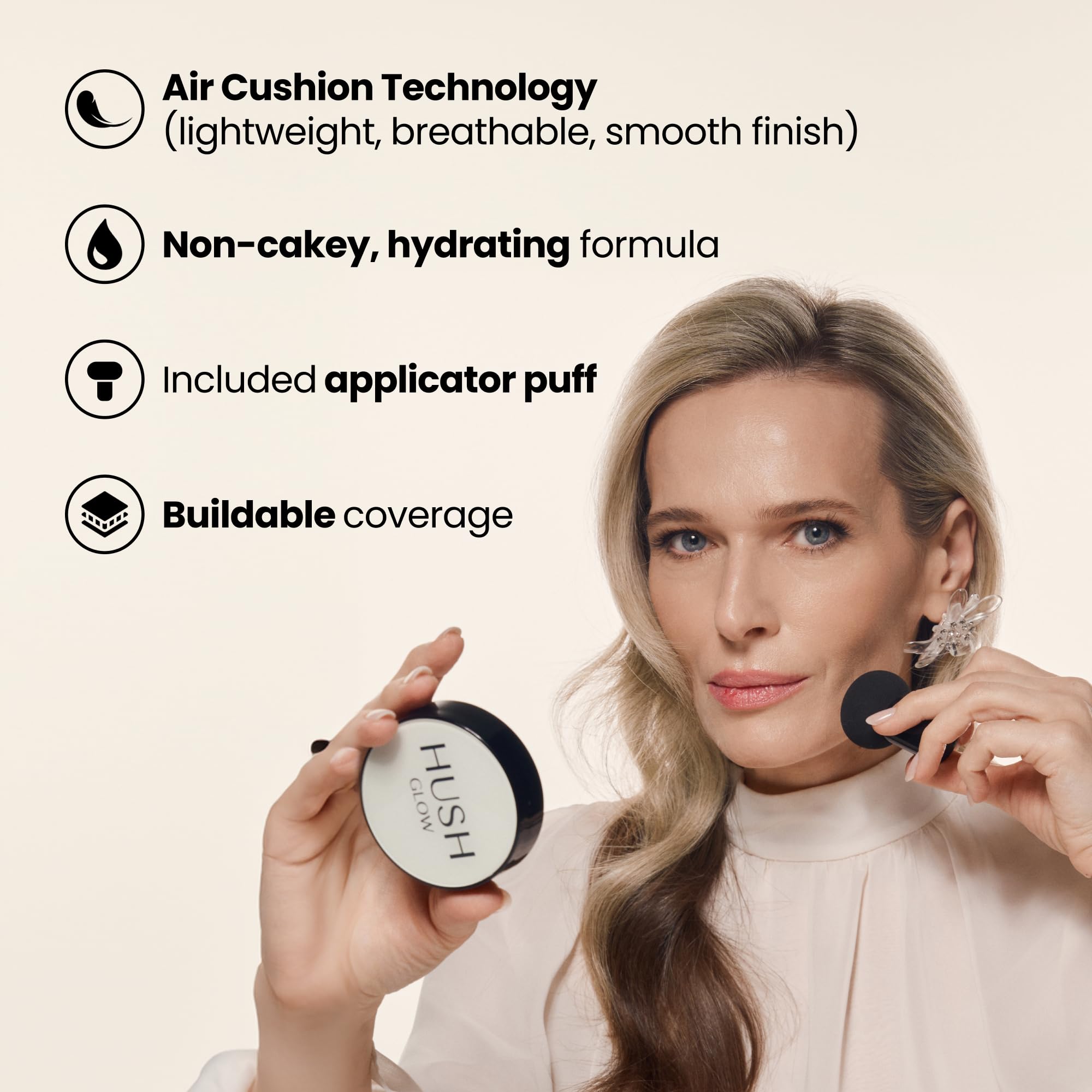 Hush Glow mushroom applicator close-up demonstrates mess-free, even application