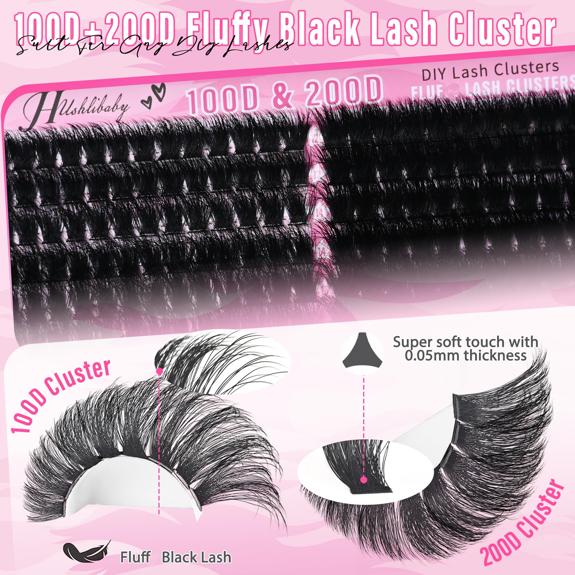 Hushlibaby Lash Clusters bold D curl lifts lashes all day