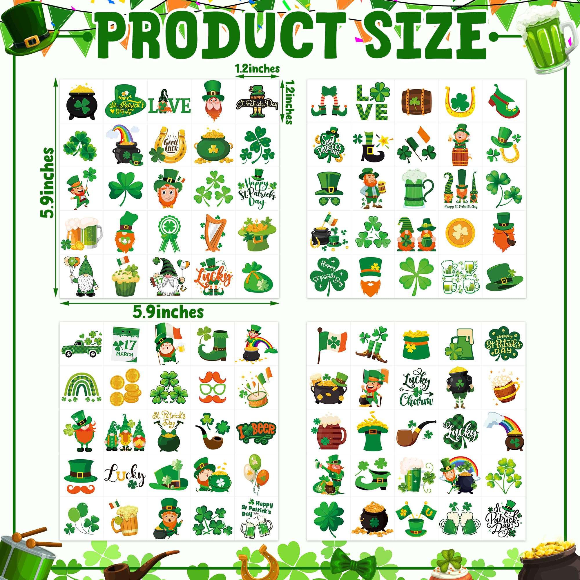 Huskein St Patrick's Day tattoos with easy tear-line application for fast wear.