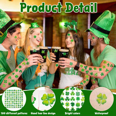 Close-up of Huskein green shamrock designs for bold skin accents.