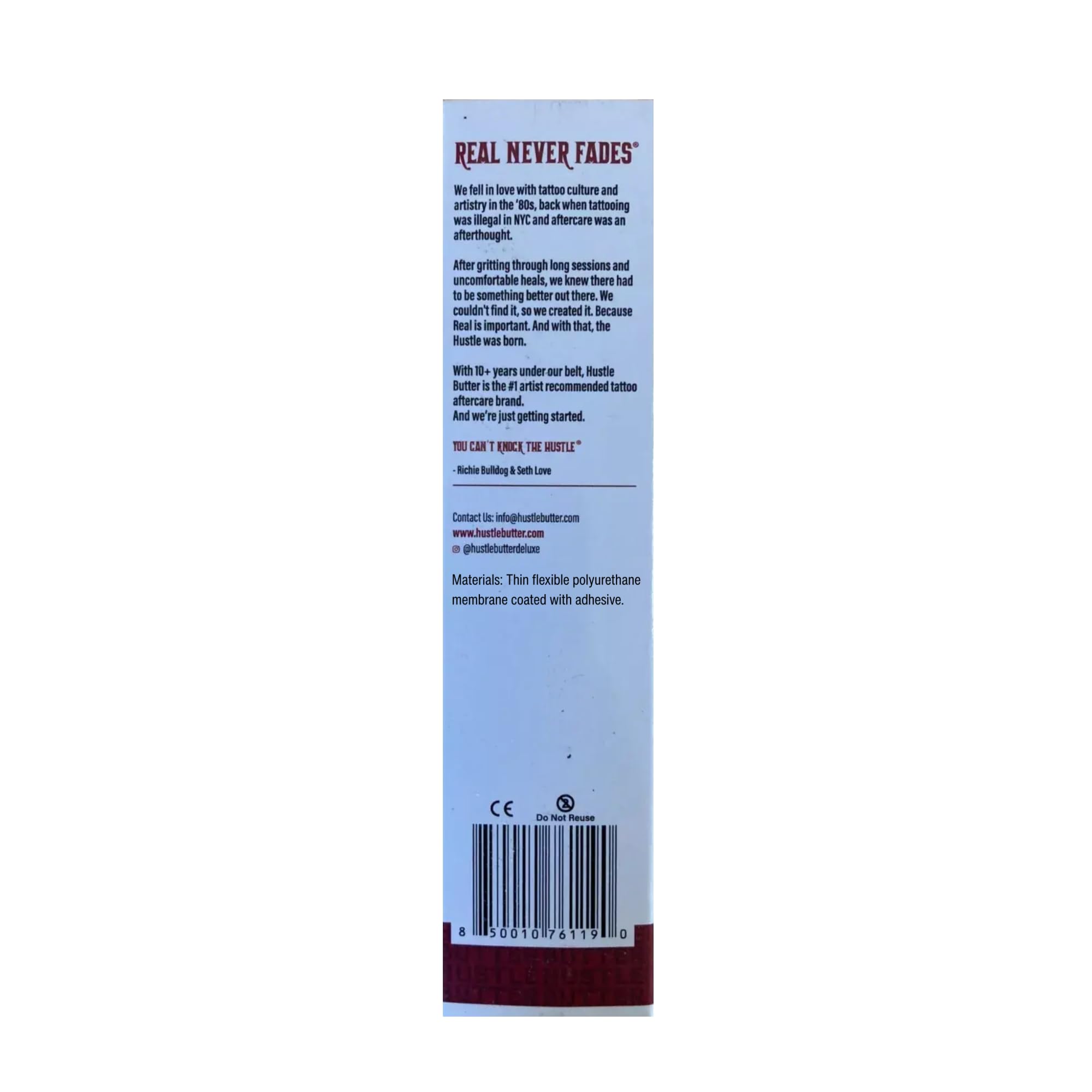 Hustle Butter Deluxe, segunda piel, protección higiénica para tatuajes.