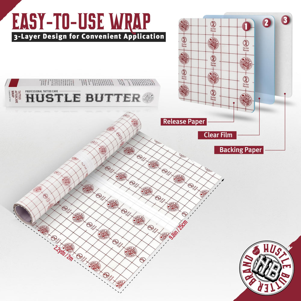 Hustle Butter Deluxe Envoltura de Segunda Piel para Tatuajes, aplicación fácil y cambio limpio.