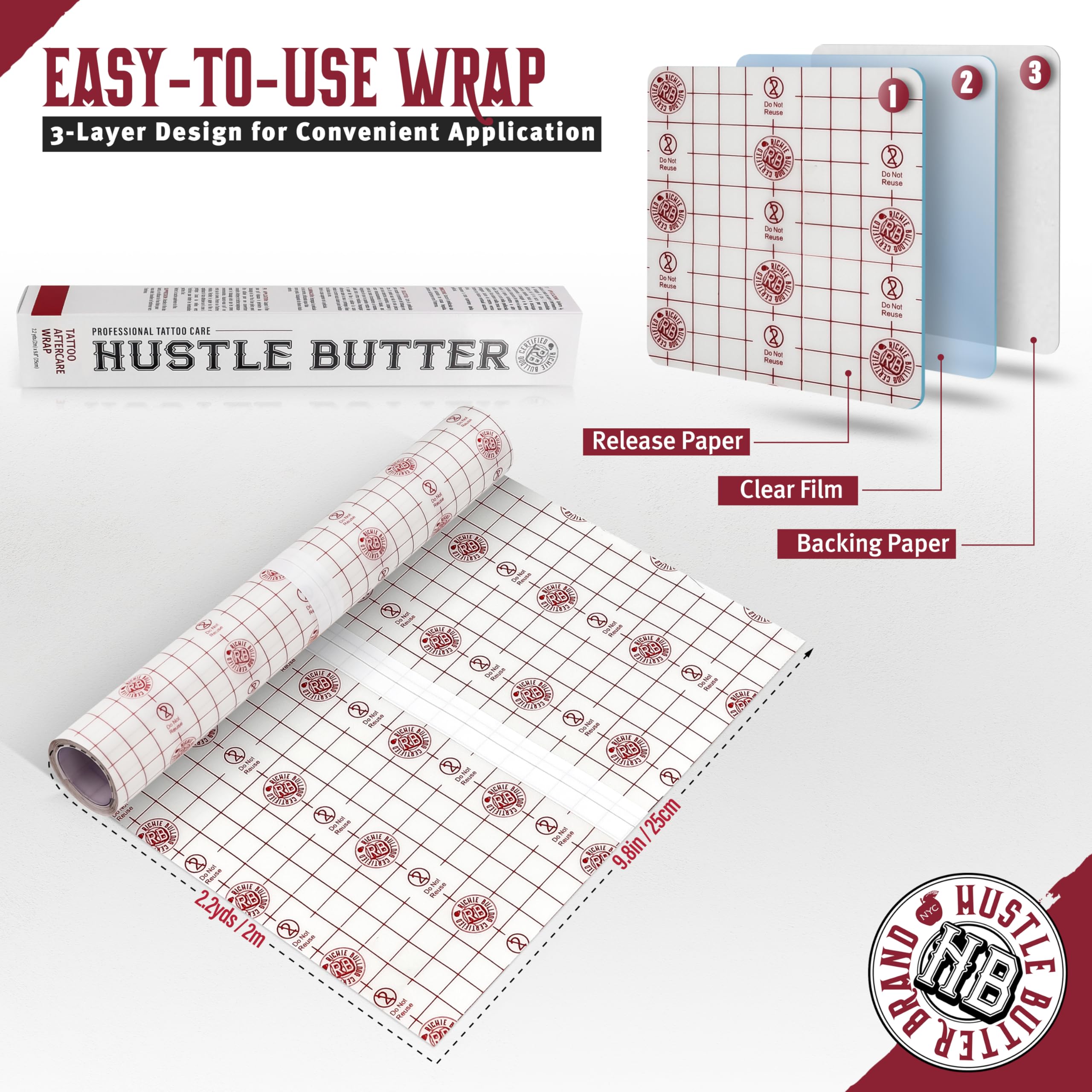 Hustle Butter Deluxe Envoltura de Segunda Piel para Tatuajes, aplicación fácil y cambio limpio.