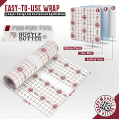 Envoltura Hustle Butter Deluxe transparente, adhesivo seguro y cómodo para tatuajes recientes.