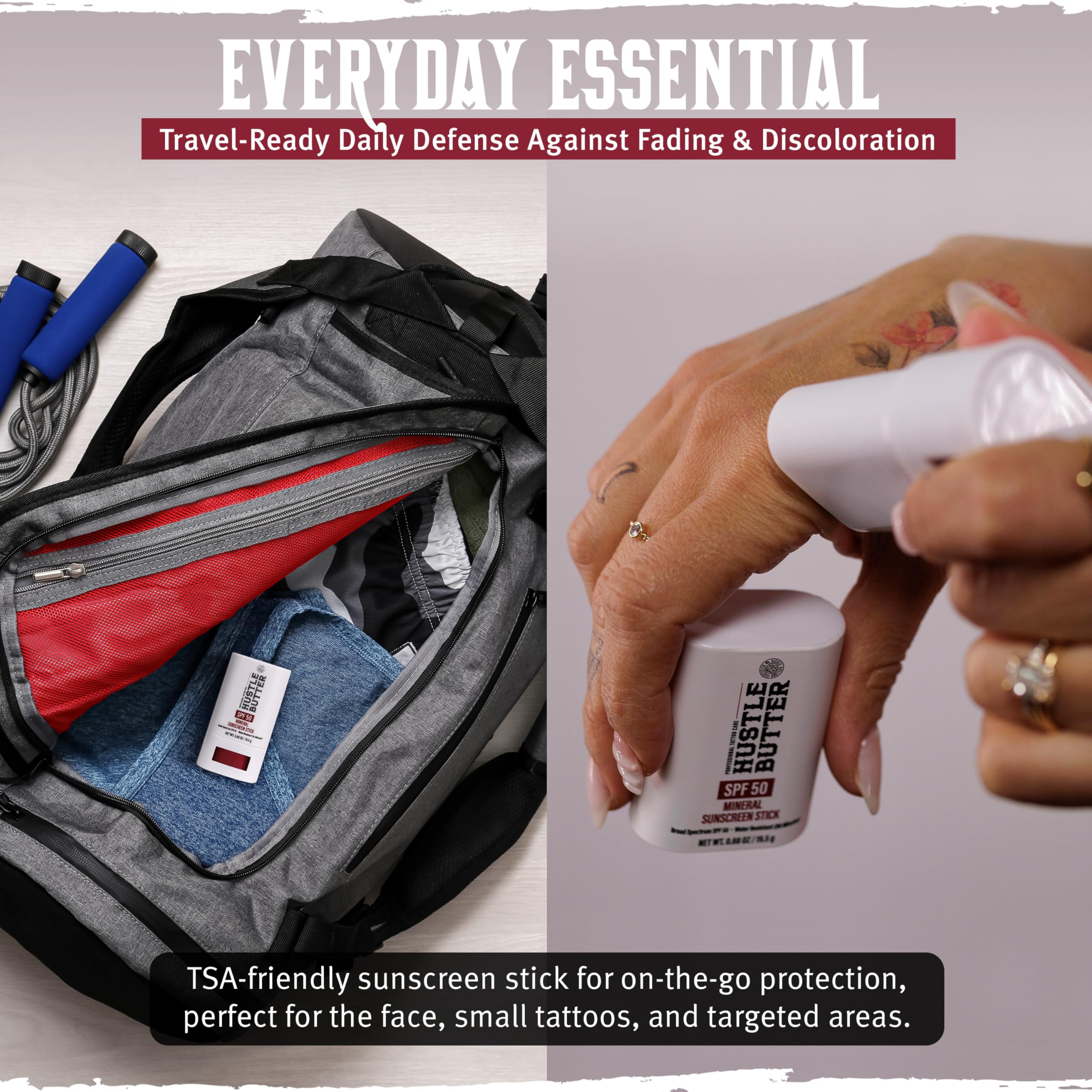 Hustle Butter Deluxe stick portátil para retoques discretos durante actividades al aire libre.