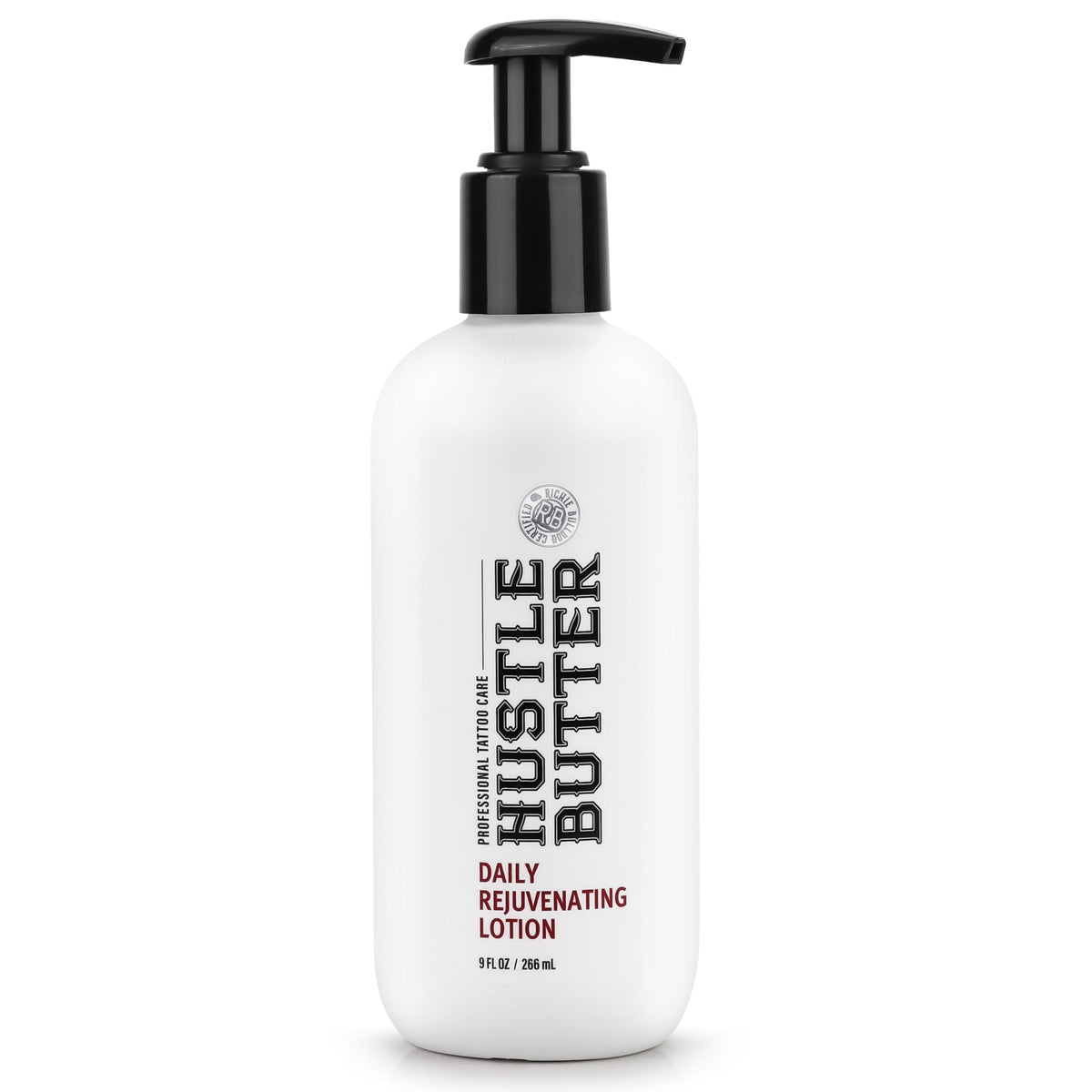 Hustle Butter Deluxe tattoo aftercare bottle delivers daily hydration for vibrant skin