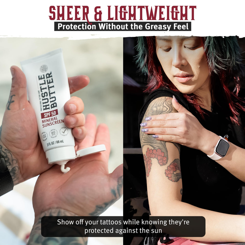 Hustle Butter Deluxe sunscreen application closeup demonstrates quick absorption