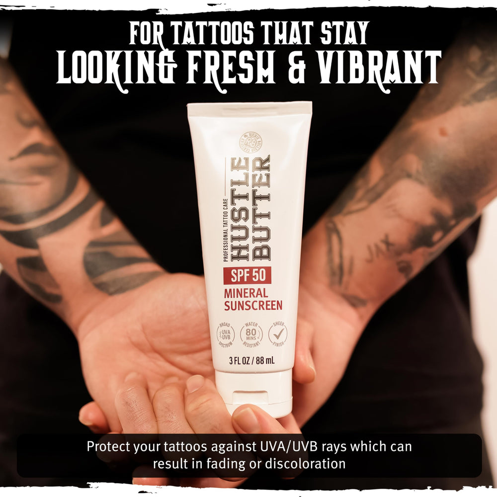 Hustle Butter Deluxe non-greasy finish preserves natural look of tattoo