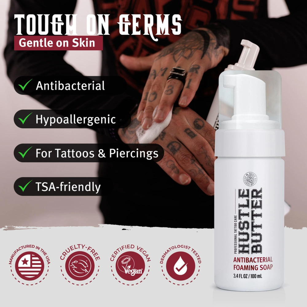 TSA-friendly Hustle Essentials kit box for travel-ready tattoo care.
