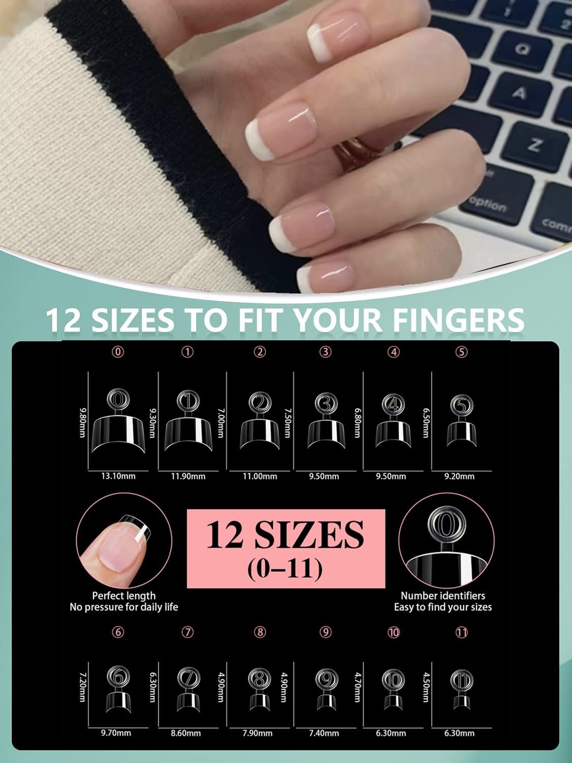 HWHUNO tips uña cuadradas afinadas, claras, perfectas para diseños modernos.