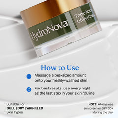 Close-up of HYDRONOVA retinol night cream texture absorbing quickly