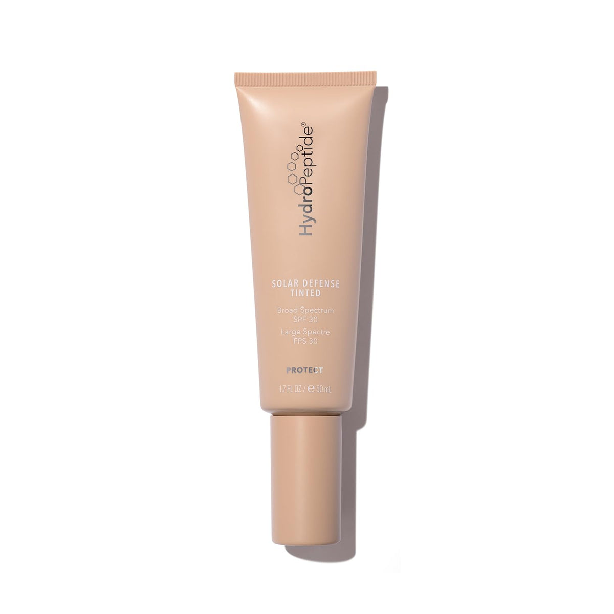 HydroPeptide Solar Defense tinted moisturizer bottle showing SPF 30 protection and radiant finish.
