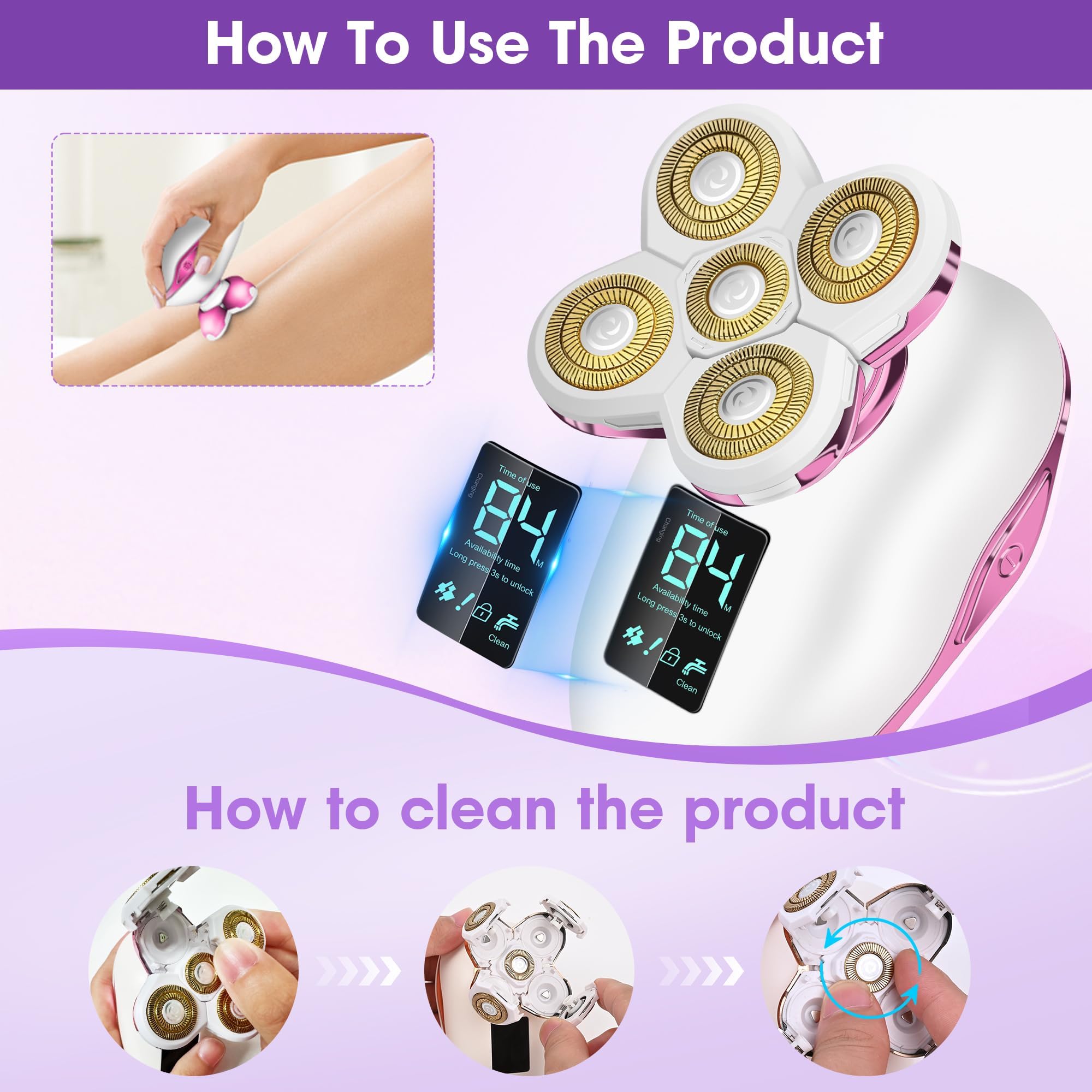 HYEHET Waterproof IPX7 razor for wet or dry use in shower or bath.