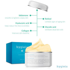 Hygieia+ crepey skin repair cream close-up showing luxurious texture for hydration.