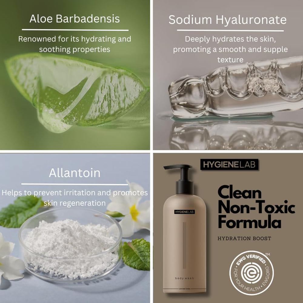 California-made HygieneLab bottle emphasizes transparency and quality manufacturing.