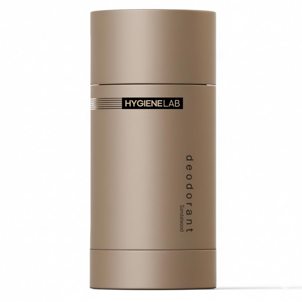 HygieneLab Men's Deodorant bottle with woodsy sandalwood scent for daily freshness