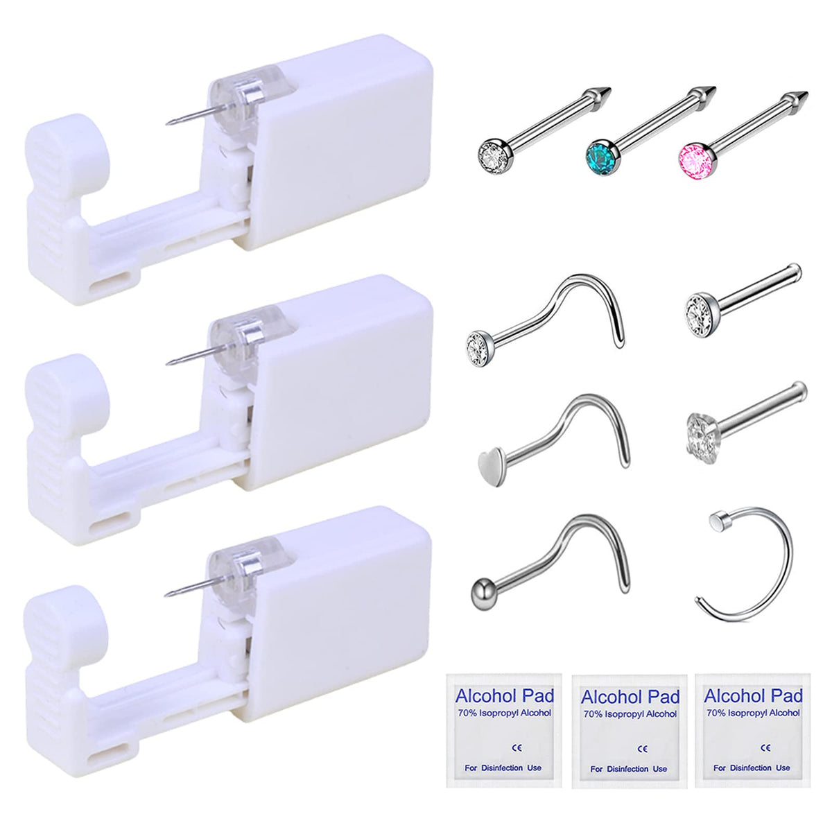 HYJLPAF nose piercing kit 3-pack contents for easy at-home piercing