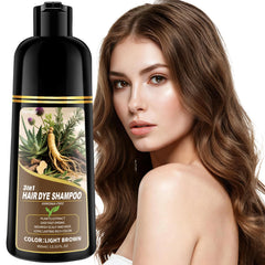 Hynqor hair dye shampoo light brown bottle demonstrates at-home gray coverage