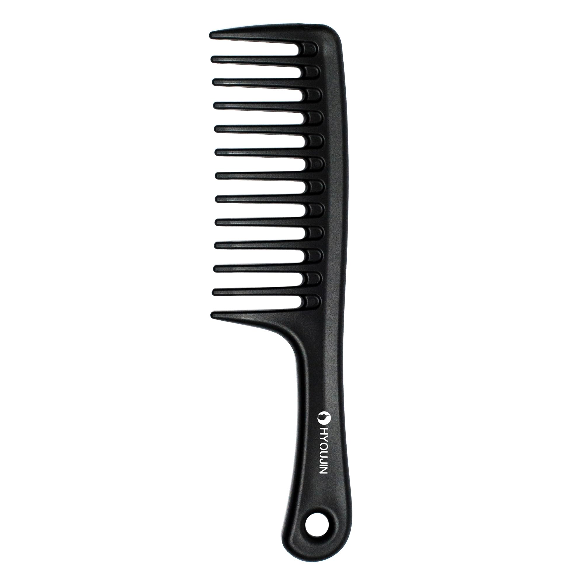 HYOUJIN black wide-tooth detangler paddle, front view, smooth detangling for all-day styling.