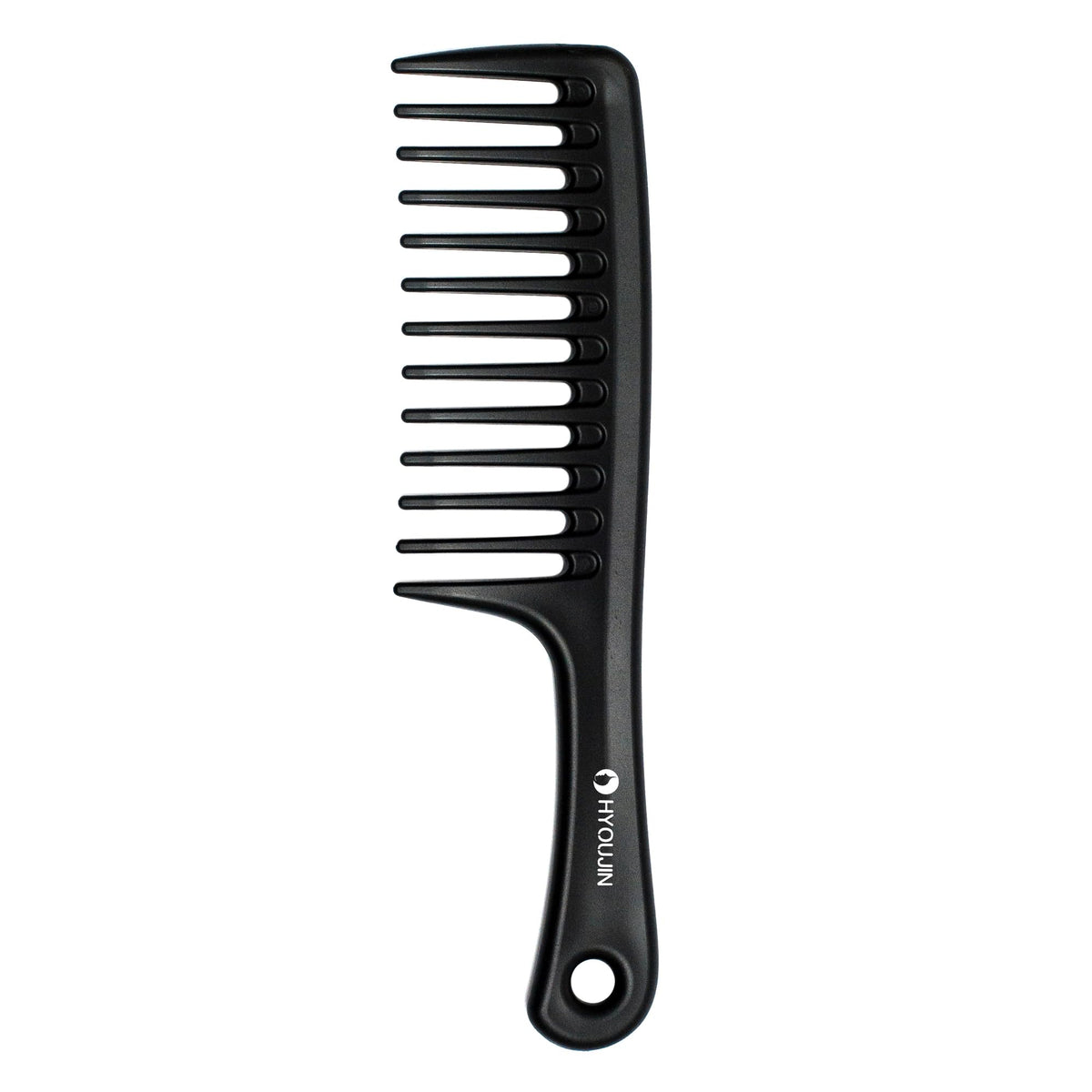 HYOUJIN black wide-tooth detangler paddle, front view, smooth detangling for all-day styling.