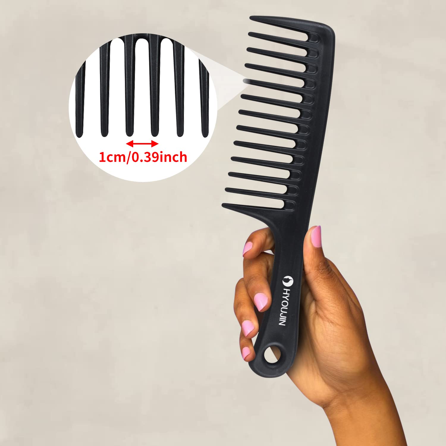 HYOUJIN detangler paddle, side grip view, ergonomic handle for comfortable brushing.