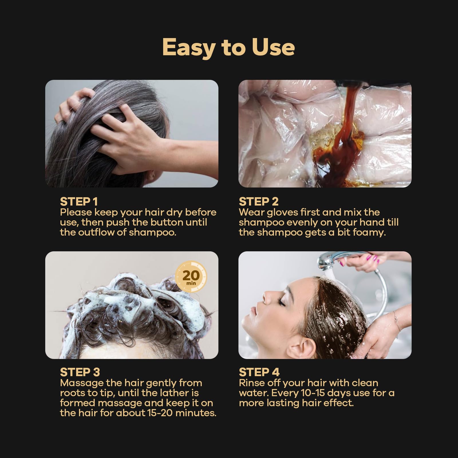 HyperHair shampoo tinte, aplicación rápida en 15-20 minutos.