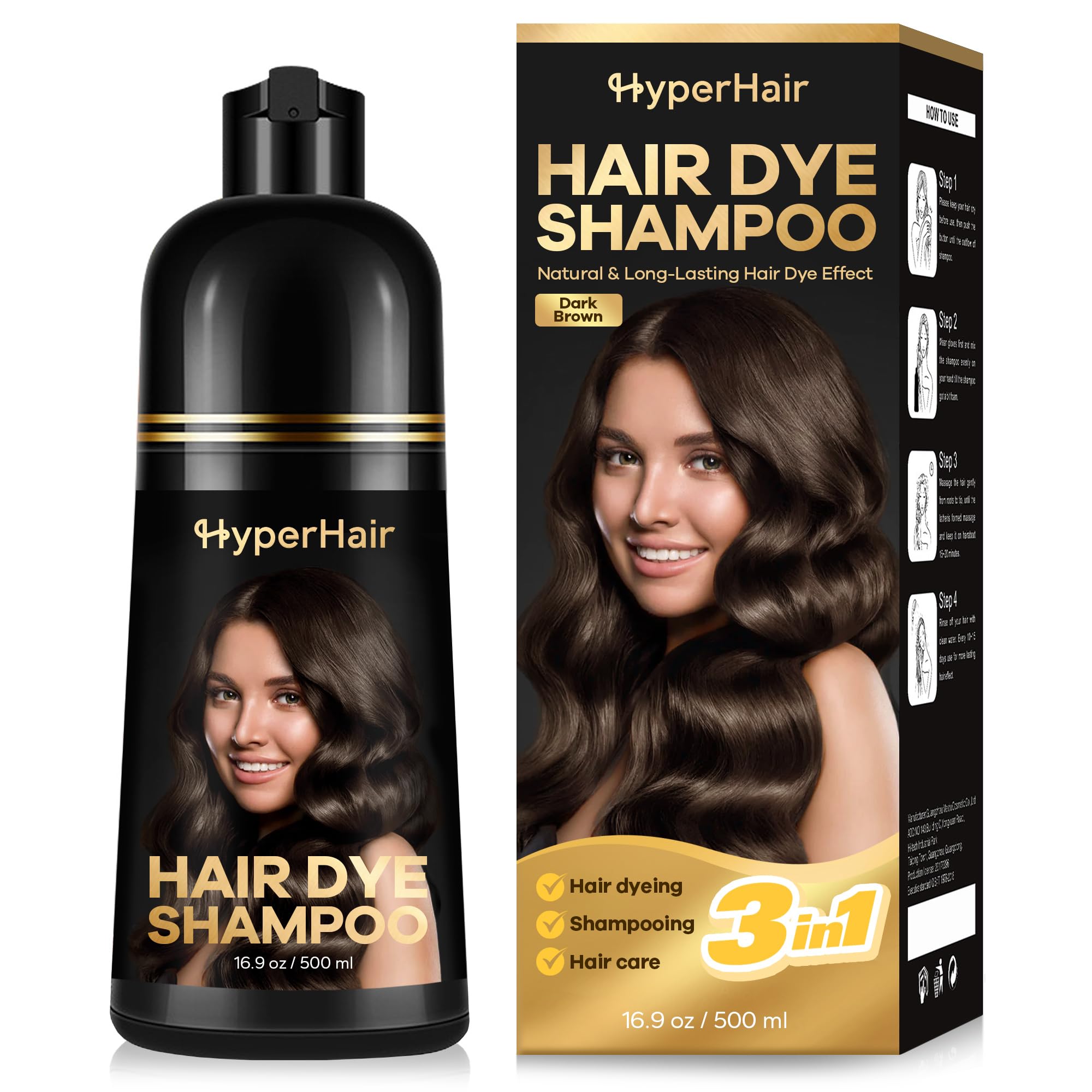HyperHair shampoo tinte botella vertiendo, uso casero sencillo.
