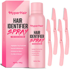 HyperHair Hair Identifier Spray visual guide helps reveal peach fuzz for precise shaving.