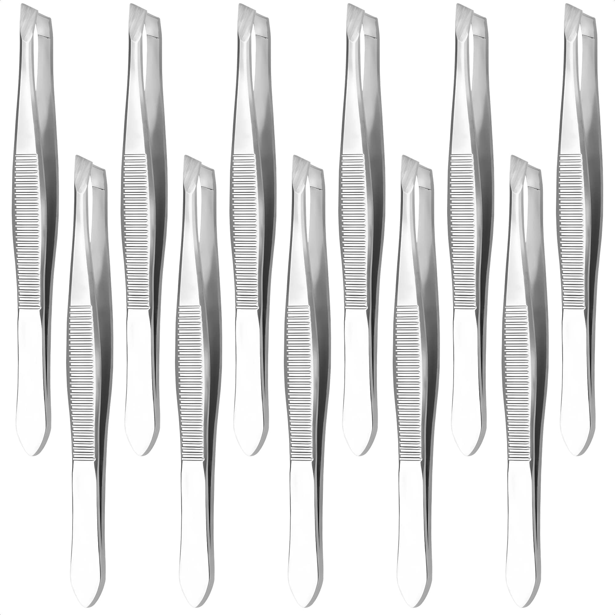 HYQO 12-piece eyebrow tweezers with heart clamps for precise brow grooming.