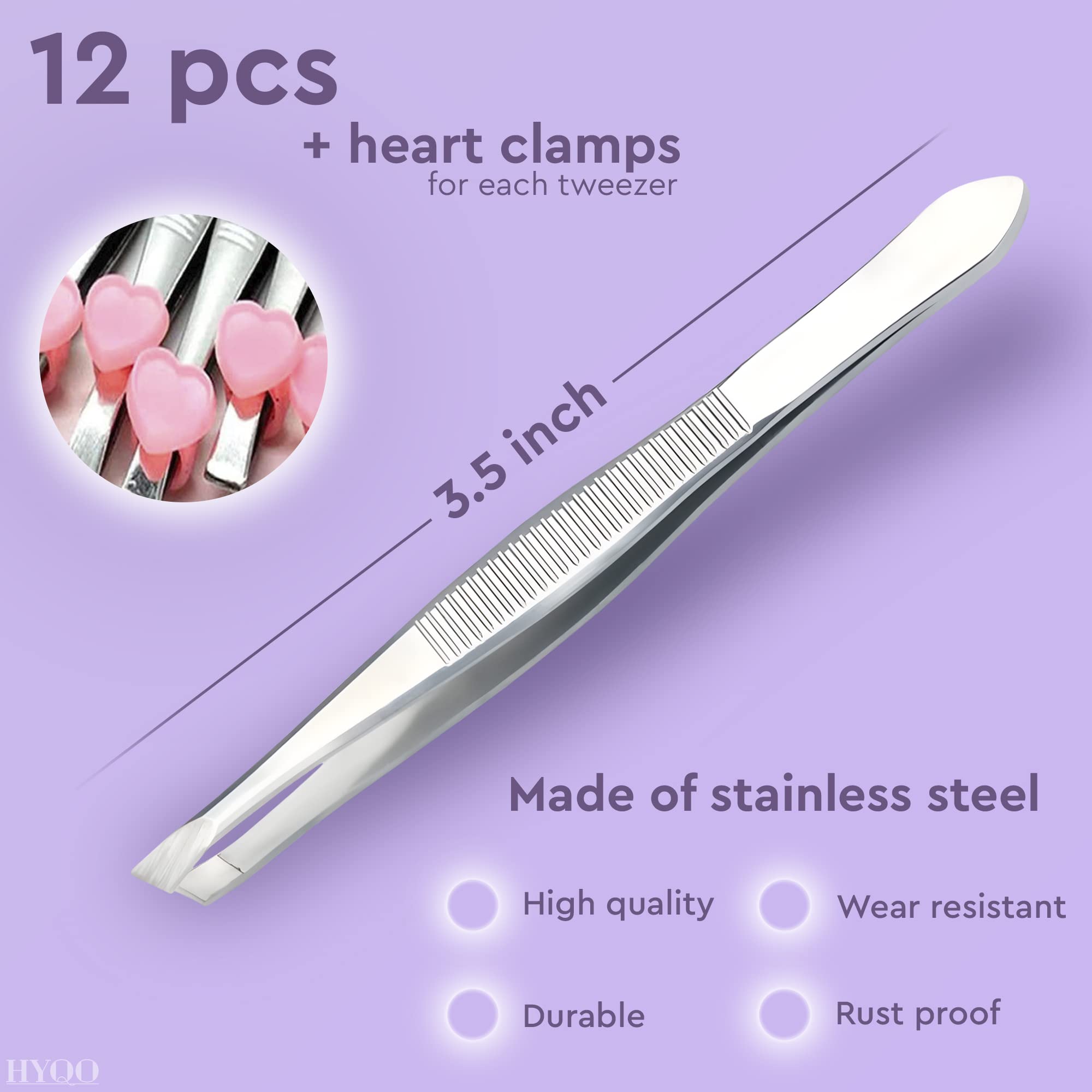 HYQO 3.5in stainless steel tweezers ideal for on-the-go grooming.