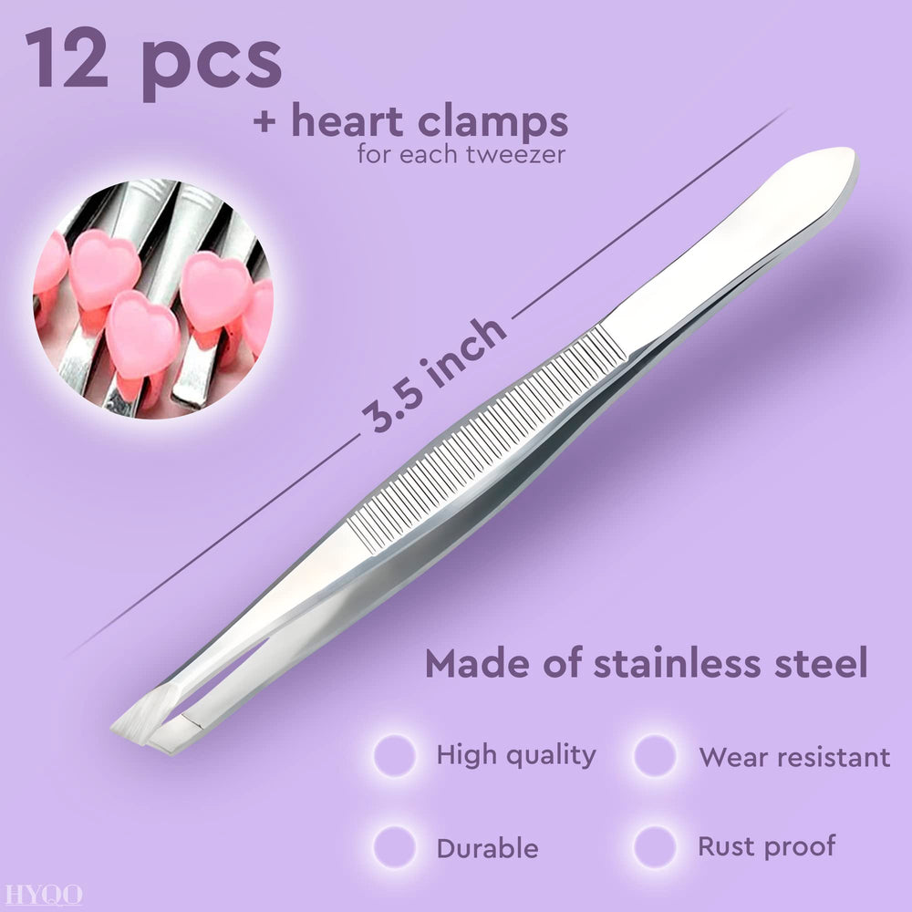 HYQO 3.5in stainless steel tweezers ideal for on-the-go grooming.
