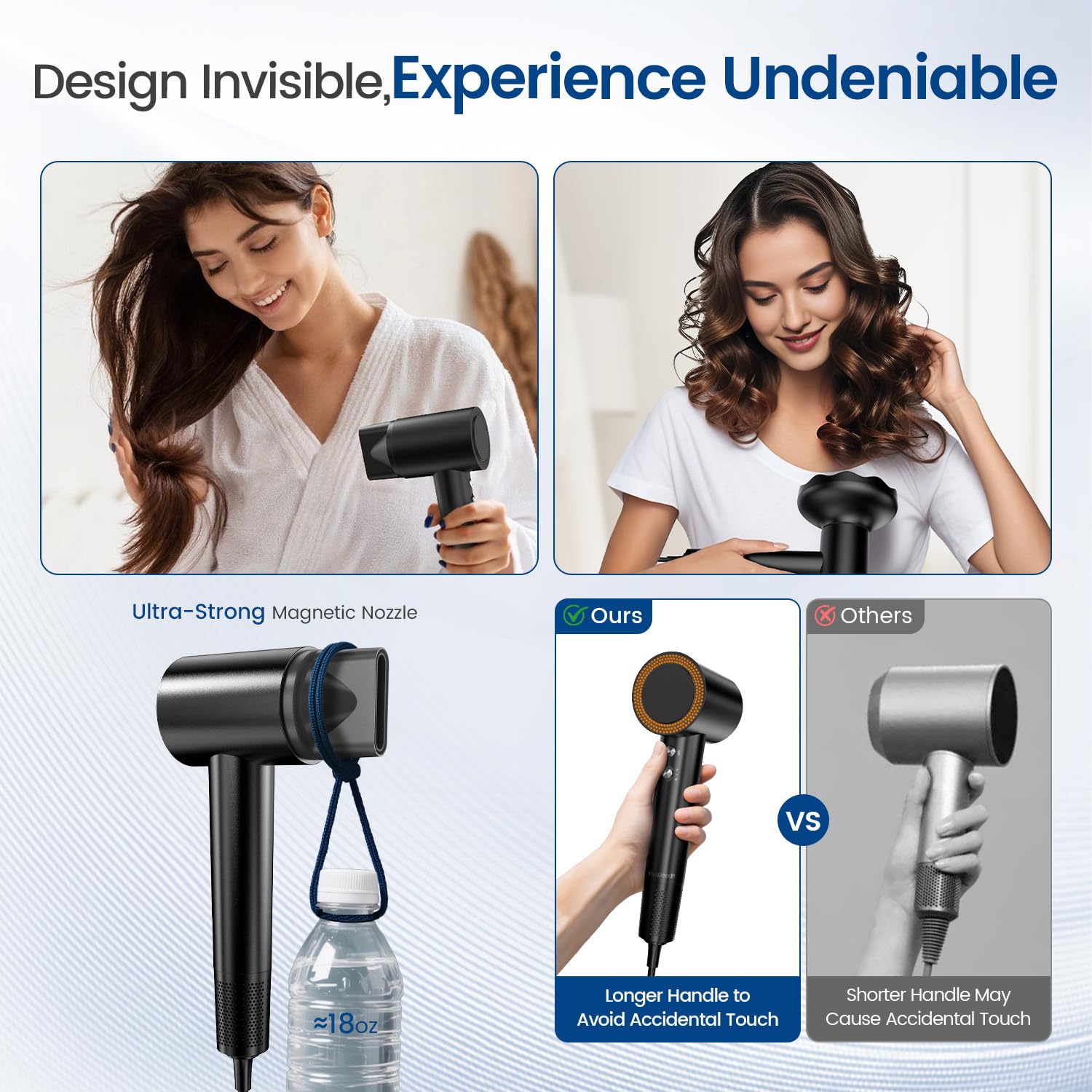 Hyspeedh hair dryer noise specs highlighting low-noise operation.