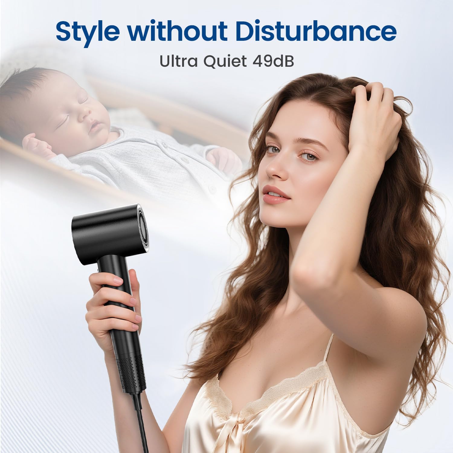 Hyspeedh hair dryer side view highlighting ergonomic design for easy handling.