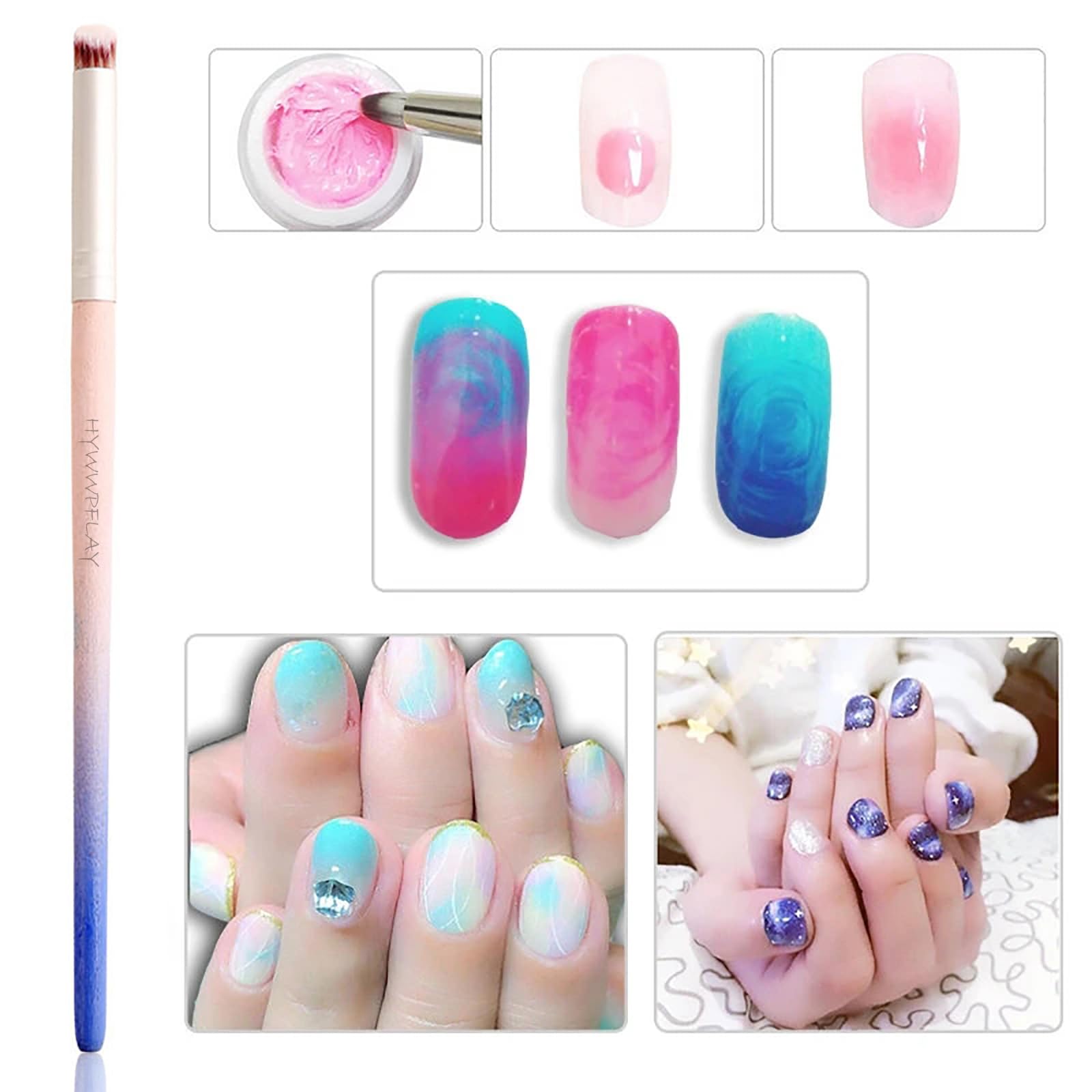 HYWWPFLAY nail pen ombre gradient brush for precise color blending