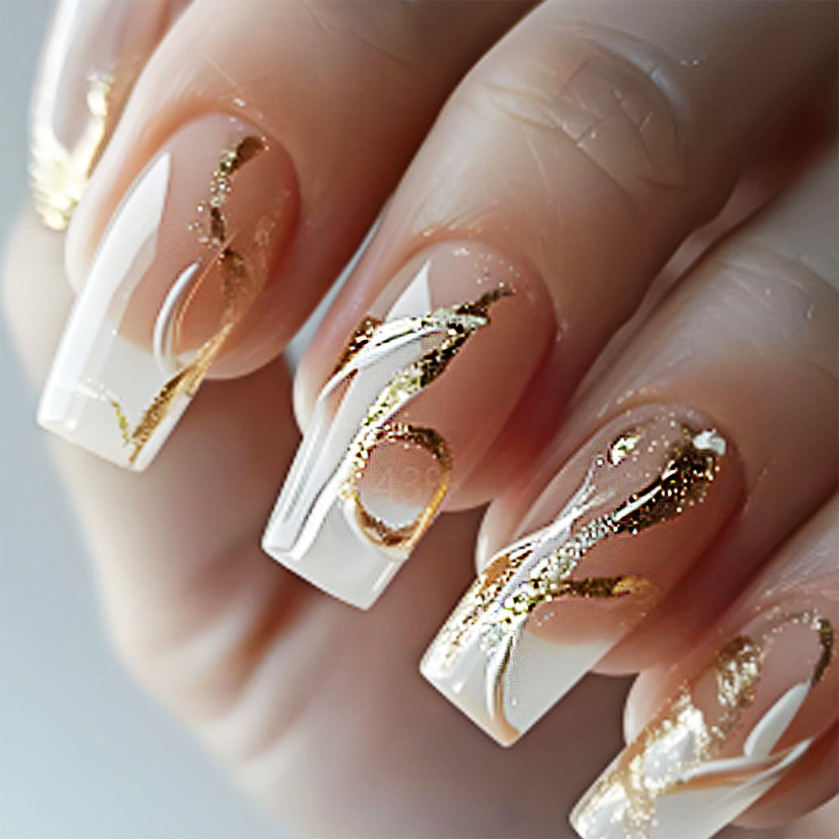 HZJXRT 24Piezas uñas postizas adhesivas curva blanca para acabado limpio y rápido.