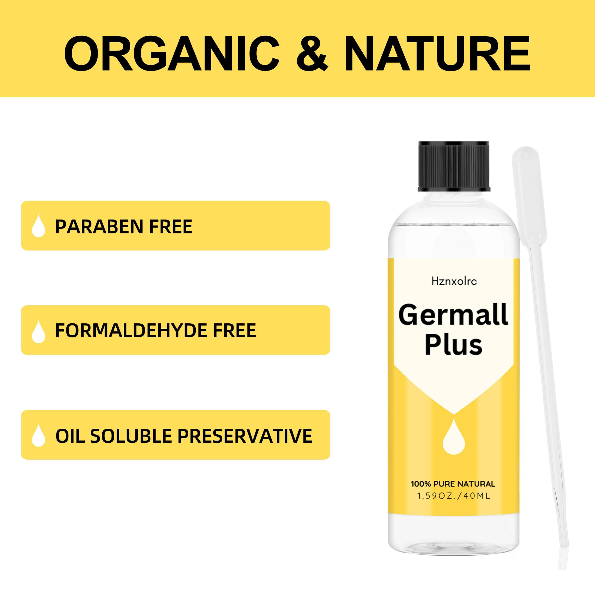 Germall Plus preservante líquido, envase frontal facilita ver cantidad y uso.