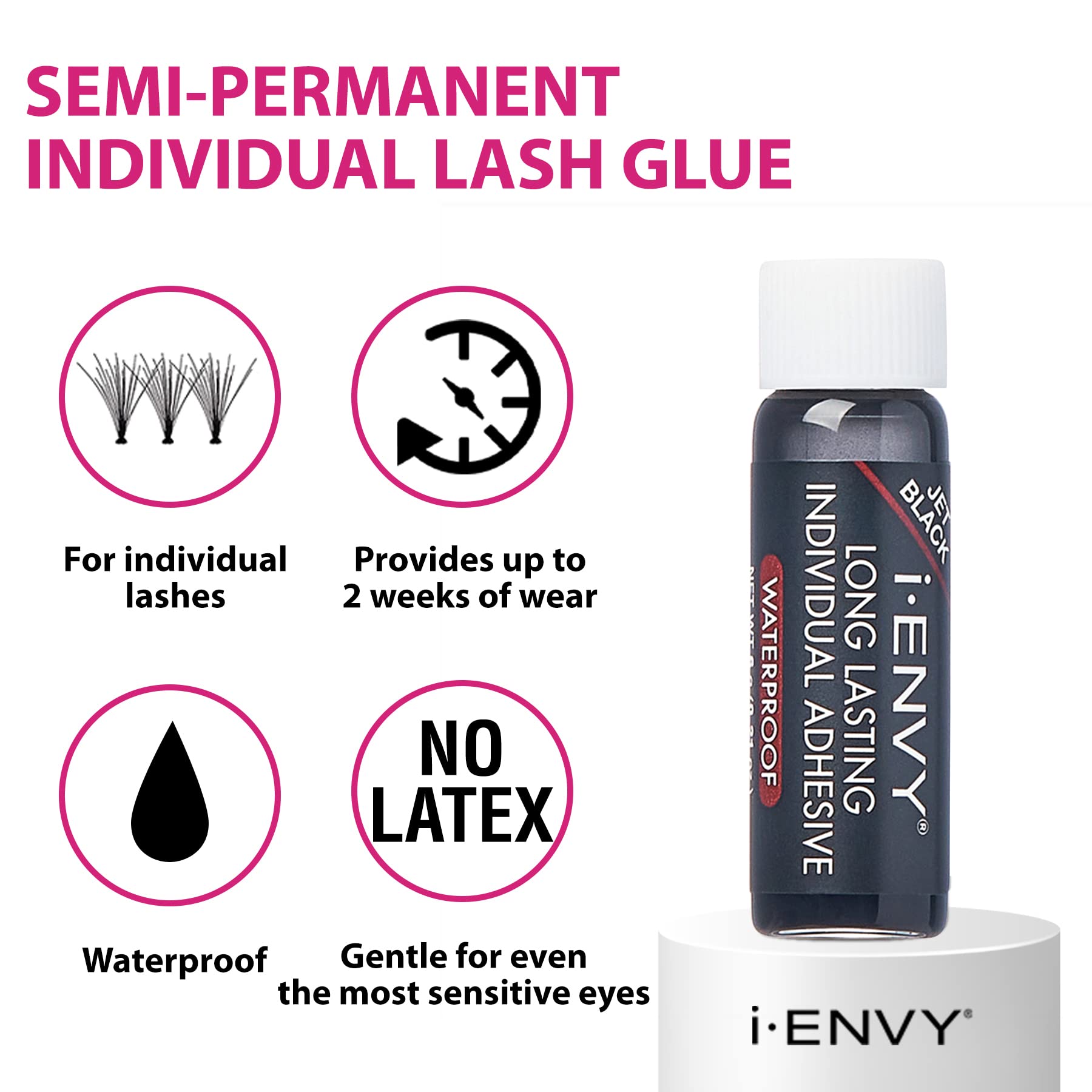 i-ENVY adhesive for individual lashes close-up shows strong hold.