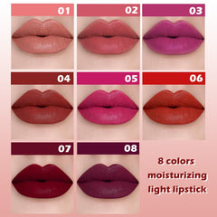 IATMOMOD lipstick swatch reveals rich maroon red shade for a dramatic look.