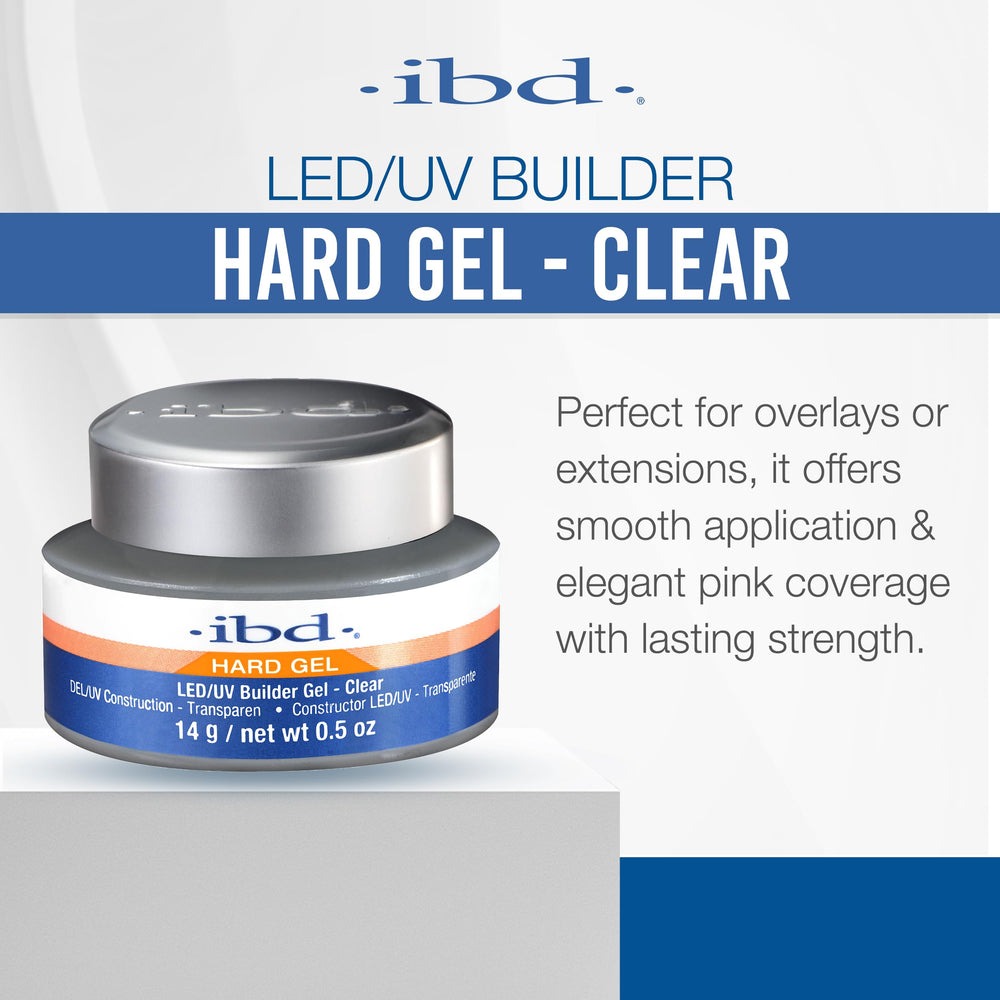 IBD LED UV Gel Clear Bottle: LED/UV-curable formula for salon-grade nail durability.