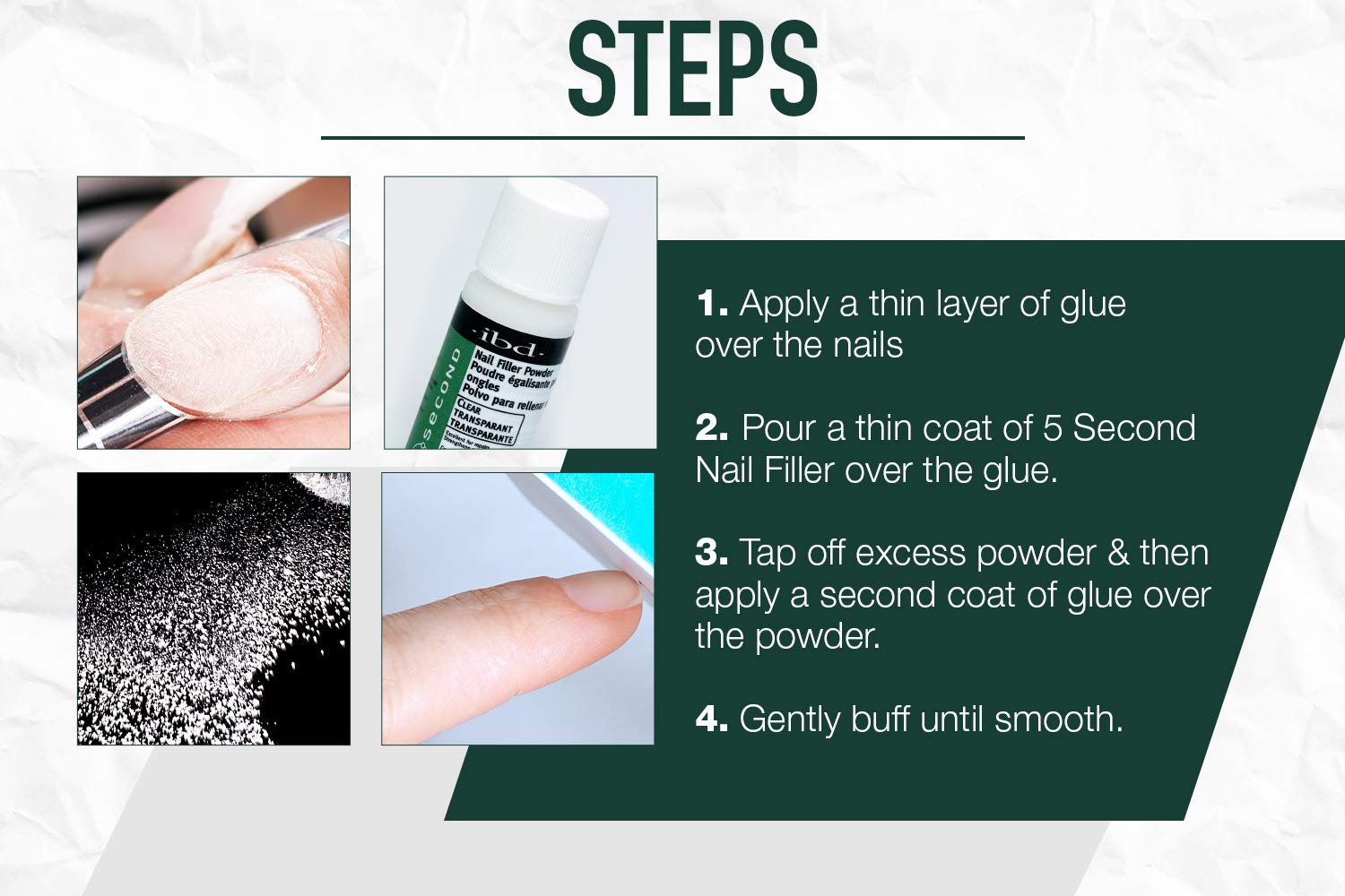 El pack de 3 piezas IBD facilita la reparación rápida de uñas con acabado natural.