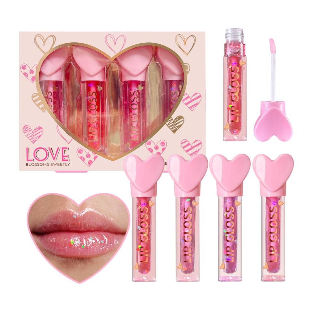 iBi Makeup set de 4 brillos labiales con corazón, ideal para fiestas infantiles