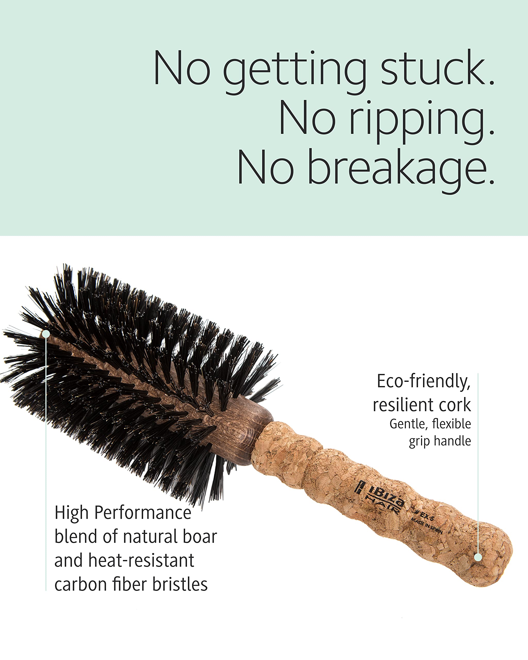 Ibiza Hair cork handle provides ergonomic grip during brushing sessions